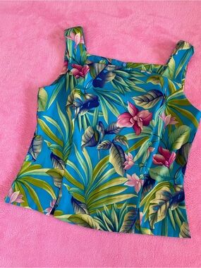 Ronni Nicole Tropical Floral Square Neck Top Bright Resort Summer Blouse 8